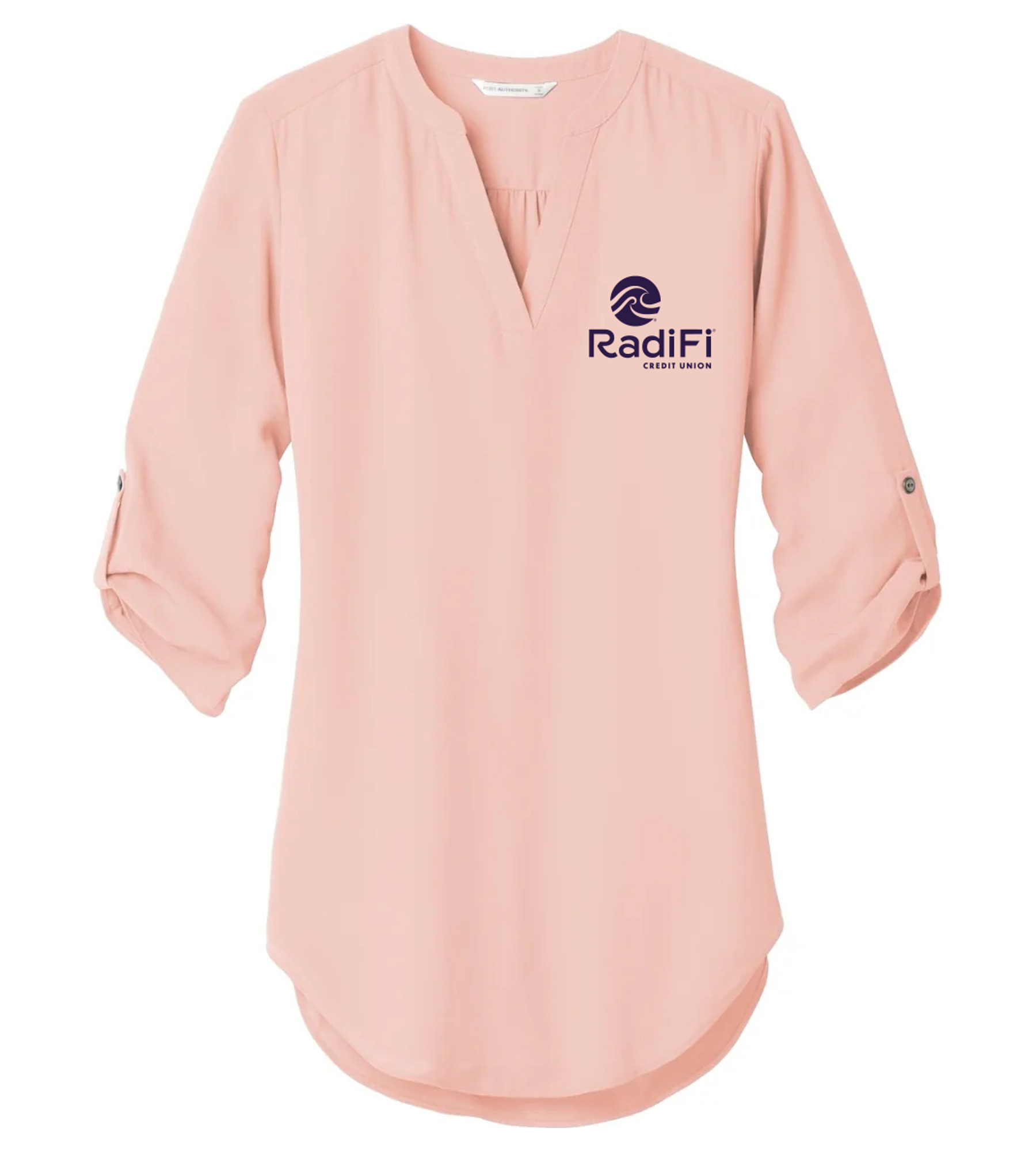 Port Authority Ladies 3/4-Sleeve Tunic Blouse Rose Quartz with RadiFi Credit Union